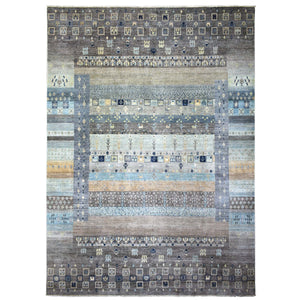 10'x13'8" Space Gray, Afghan Kashkuli Gabbeh Design, Natural Dyes Fine Weave, Soft Wool Hand Knotted, Oriental Rug FWR431502