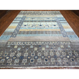 10'x13'8" Space Gray, Afghan Kashkuli Gabbeh Design, Natural Dyes Fine Weave, Soft Wool Hand Knotted, Oriental Rug FWR431502