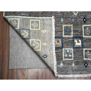 10'x13'8" Space Gray, Afghan Kashkuli Gabbeh Design, Natural Dyes Fine Weave, Soft Wool Hand Knotted, Oriental Rug FWR431502