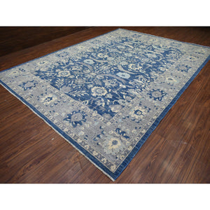 10'2"x13'6" Denim Blue, Afghan Wool Hand Knotted, Fine Peshawar with All Over Heriz Design Densely Woven, Oriental Rug FWR431676