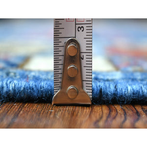4'1"x9'10" Denim Blue, Hand Knotted Afghan Ersari with Prayer Design, Natural Dyes Dense Weave Soft Wool, Wide Runner Oriental Rug FWR431964