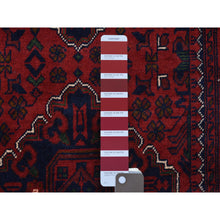 Load image into Gallery viewer, 2&#39;8&quot;x9&#39;7&quot; Deep and Saturated Red With Geometric Design Hand Knotted Afghan Khamyab, Velvety Wool Runner Oriental Rug FWR432048