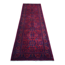 Load image into Gallery viewer, 2&#39;9&quot;x9&#39;6&quot; Deep and Saturated Red Tribal Design Velvety Wool, Afghan Khamyab Hand Knotted Runner Oriental Rug FWR432066