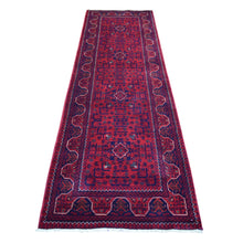 Load image into Gallery viewer, 2&#39;9&quot;x9&#39;5&quot; Deep and Saturated Red Afghan Khamyab, Velvety Wool with Tribal Design Hand Knotted Oriental Runner Rug FWR432078