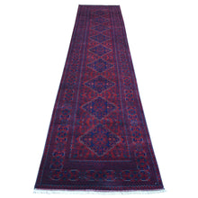 Load image into Gallery viewer, 2&#39;8&quot;x13&#39;1&quot; Deep and Saturated Red Natural Dyes Afghan Khamyab, Pure Wool With Geometric Design Hand Knotted Oriental Rug FWR432156