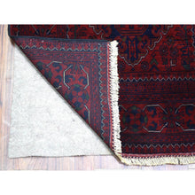 Load image into Gallery viewer, 2&#39;8&quot;x13&#39;1&quot; Deep and Saturated Red Natural Dyes Afghan Khamyab, Pure Wool With Geometric Design Hand Knotted Oriental Rug FWR432156