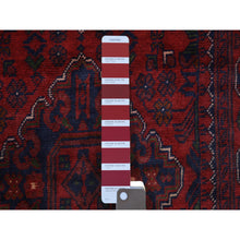 Load image into Gallery viewer, 2&#39;8&quot;x13&#39;1&quot; Deep and Saturated Red Natural Dyes Afghan Khamyab, Pure Wool With Geometric Design Hand Knotted Oriental Rug FWR432156