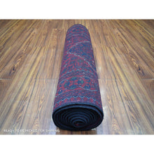 Load image into Gallery viewer, 2&#39;8&quot;x13&#39;1&quot; Deep and Saturated Red Natural Dyes Afghan Khamyab, Pure Wool With Geometric Design Hand Knotted Oriental Rug FWR432156
