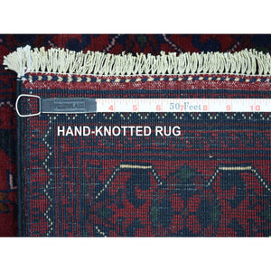 2'8"x13'1" Deep and Saturated Red Natural Dyes Afghan Khamyab, Pure Wool With Geometric Design Hand Knotted Oriental Rug FWR432156