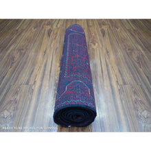 Load image into Gallery viewer, 2&#39;8&quot;x9&#39;6&quot; Deep and Saturated Red With Geometric Design Hand Knotted Afghan Khamyab, Velvety Wool Runner Oriental Rug FWR432168