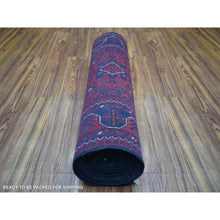Load image into Gallery viewer, 2&#39;8&quot;x12&#39;10&quot; Deep and Saturated Red Tribal Design Velvety Wool, Afghan Khamyab Hand Knotted Runner Oriental Rug FWR432174