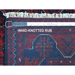 2'8"x12'10" Deep and Saturated Red Tribal Design Velvety Wool, Afghan Khamyab Hand Knotted Runner Oriental Rug FWR432174