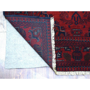 3'4"x4'7" Deep and Saturated Red Tribal Design Velvety Wool, Afghan Khamyab Hand Knotted Oriental Rug FWR432198