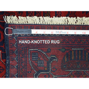 3'4"x4'7" Deep and Saturated Red Tribal Design Velvety Wool, Afghan Khamyab Hand Knotted Oriental Rug FWR432198