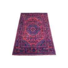 Load image into Gallery viewer, 3&#39;3&quot;x4&#39;10&quot; Deep And Saturated Red With Heriz Design Hand Knotted Afghan Khamyab, Velvety Wool Oriental Rug FWR432228
