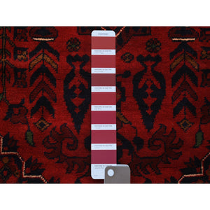 3'3"x4'10" Deep And Saturated Red With Heriz Design Hand Knotted Afghan Khamyab, Velvety Wool Oriental Rug FWR432228
