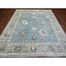 Load image into Gallery viewer, 8&#39;2&quot;x9&#39;9&quot; Denim Blue Angora Oushak With Colorful Leaf Design Natural Dyes, Afghan Wool Hand Knotted Oriental Rug FWR432246