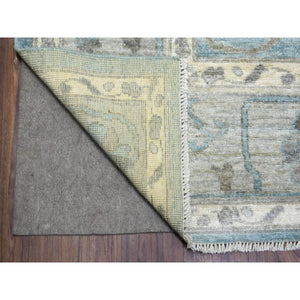 8'2"x9'9" Denim Blue Angora Oushak With Colorful Leaf Design Natural Dyes, Afghan Wool Hand Knotted Oriental Rug FWR432246