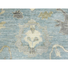 Load image into Gallery viewer, 8&#39;2&quot;x9&#39;9&quot; Denim Blue Angora Oushak With Colorful Leaf Design Natural Dyes, Afghan Wool Hand Knotted Oriental Rug FWR432246