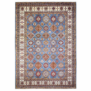 9'x12'8" Denim Blue Caucasian Super Kazak Natural Dyes Densely Woven, Shiny and Soft Wool Hand Knotted, Oriental Rug FWR432300