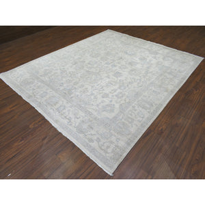 8'3"x9'8" Ivory White Wash Peshawar, Organic Wool Natural Dyes Hand Knotted, Oriental Rug FWR432504