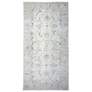 7'9"x16'3" Ivory Angora Ushak Natural Dyes, Flowing And Open Design, Afghan Wool Hand Knotted Overisize Oriental Rug FWR432816