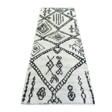 Load image into Gallery viewer, 2&#39;10&quot;x7&#39;10&quot; Ivory, Soft and Shiny Wool, Boujaad Moroccan Berber with Criss Cross Pattern, Natural Dyes, Hand Knotted Runner Oriental Rug FWR432978