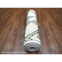 Load image into Gallery viewer, 2&#39;10&quot;x11&#39;4&quot; Ivory Natural Dyes Hand Knotted, Soft and Shiny Wool, Boujaad Moroccan Berber with Criss Cross Pattern with Large Elements Runner Oriental Rug FWR433014