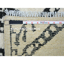 Load image into Gallery viewer, 2&#39;10&quot;x11&#39;4&quot; Ivory Natural Dyes Hand Knotted, Soft and Shiny Wool, Boujaad Moroccan Berber with Criss Cross Pattern with Large Elements Runner Oriental Rug FWR433014