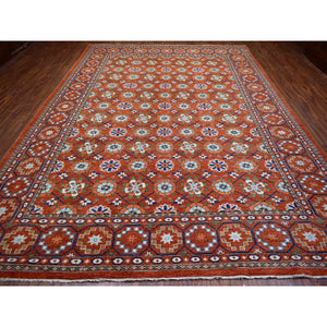 9'9"x13'6" Burnt Orange, Afghan Ersari with Rosette Design, Natural Dyes Dense Weave, Soft Wool Hand Knotted, Oriental Rug FWR433026