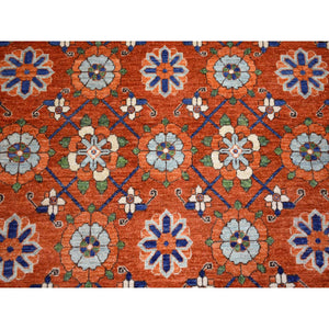9'9"x13'6" Burnt Orange, Afghan Ersari with Rosette Design, Natural Dyes Dense Weave, Soft Wool Hand Knotted, Oriental Rug FWR433026