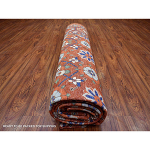 9'9"x13'6" Burnt Orange, Afghan Ersari with Rosette Design, Natural Dyes Dense Weave, Soft Wool Hand Knotted, Oriental Rug FWR433026