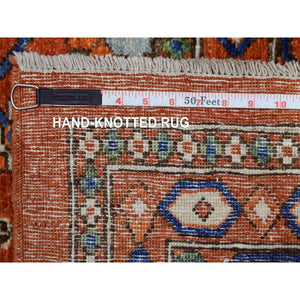 9'9"x13'6" Burnt Orange, Afghan Ersari with Rosette Design, Natural Dyes Dense Weave, Soft Wool Hand Knotted, Oriental Rug FWR433026