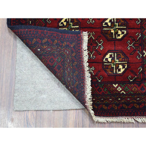 2'1"x3' Deep and Saturated Red Natural Dyes Afghan Khamyab Velvety Wool, Bokara Design Pure Wool Mat Oriental Rug FWR433326