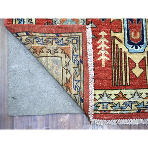 2'8"x9'8" Rich Red, Natural Dyes Soft Wool Hand Knotted, Afghan Ersari with Large Elements, Runner Oriental Rug FWR433554
