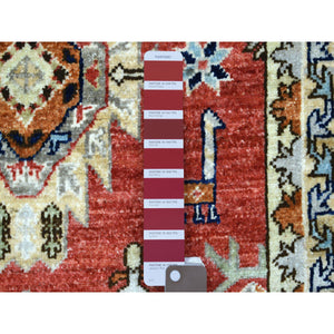 2'8"x9'8" Rich Red, Natural Dyes Soft Wool Hand Knotted, Afghan Ersari with Large Elements, Runner Oriental Rug FWR433554