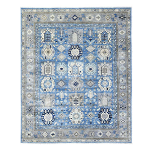 8'1"x9'9" Light Blue, Organic Wool Hand Knotted, Afghan Ersari with Large Elements Design Natural Dyes, Oriental Rug FWR433866