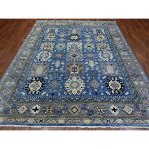 8'1"x9'9" Light Blue, Organic Wool Hand Knotted, Afghan Ersari with Large Elements Design Natural Dyes, Oriental Rug FWR433866