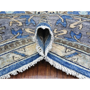 8'1"x9'9" Light Blue, Organic Wool Hand Knotted, Afghan Ersari with Large Elements Design Natural Dyes, Oriental Rug FWR433866