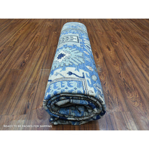 8'1"x9'9" Light Blue, Organic Wool Hand Knotted, Afghan Ersari with Large Elements Design Natural Dyes, Oriental Rug FWR433866