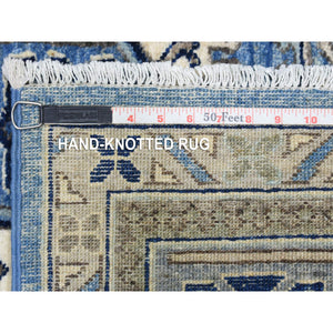 8'1"x9'9" Light Blue, Organic Wool Hand Knotted, Afghan Ersari with Large Elements Design Natural Dyes, Oriental Rug FWR433866