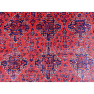10'x19'2" Deep and Saturated Red, Hand Knotted Afghan Khamyab with Tribal Medallions, Extra Soft Wool, Oversized Oriental Rug FWR433968