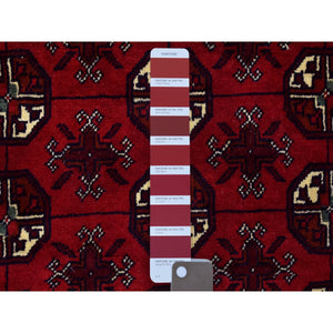 2'7"x3'10" Deep and Saturated Red, Hand Knotted Afghan Khamyab with Bokara, Soft Organic Wool, Oriental Rug FWR434022