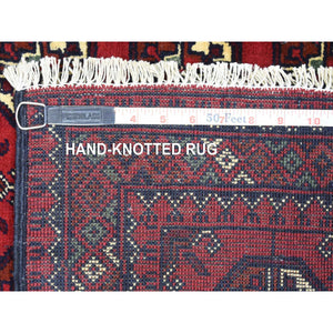 2'7"x3'10" Deep and Saturated Red, Hand Knotted Afghan Khamyab with Bokara, Soft Organic Wool, Oriental Rug FWR434022