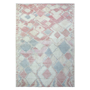 8'1"x11'7" Pink, Soft Wool Hand Knotted, Boujaad Moroccan Berber with Patch Design Natural Dyes, Oriental Rug FWR434238