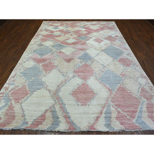 8'1"x11'7" Pink, Soft Wool Hand Knotted, Boujaad Moroccan Berber with Patch Design Natural Dyes, Oriental Rug FWR434238