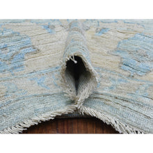 Load image into Gallery viewer, 10&#39;x14&#39; Faded Blue, Hand Knotted Afghan Angora Oushak with Floral Pattern, Natural Dyes Extra Soft Wool, Oriental Rug FWR434304