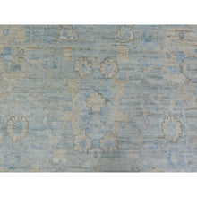 Load image into Gallery viewer, 10&#39;x14&#39; Faded Blue, Hand Knotted Afghan Angora Oushak with Floral Pattern, Natural Dyes Extra Soft Wool, Oriental Rug FWR434304
