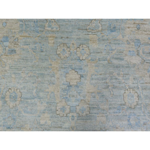 10'x14' Faded Blue, Hand Knotted Afghan Angora Oushak with Floral Pattern, Natural Dyes Extra Soft Wool, Oriental Rug FWR434304