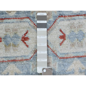 3'1"x10'2" Light Gray Natural Wool, Anatolian Village Inspired Geometric Design Hand Knotted Runner Oriental Rug FWR434454